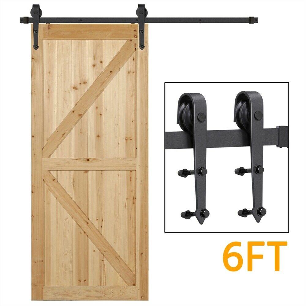 6'' Outdoor Barn Door Hardware Sliding Track Rail Kit Hanger Roller Closet Black - 283604677884-Quality Home Distribution