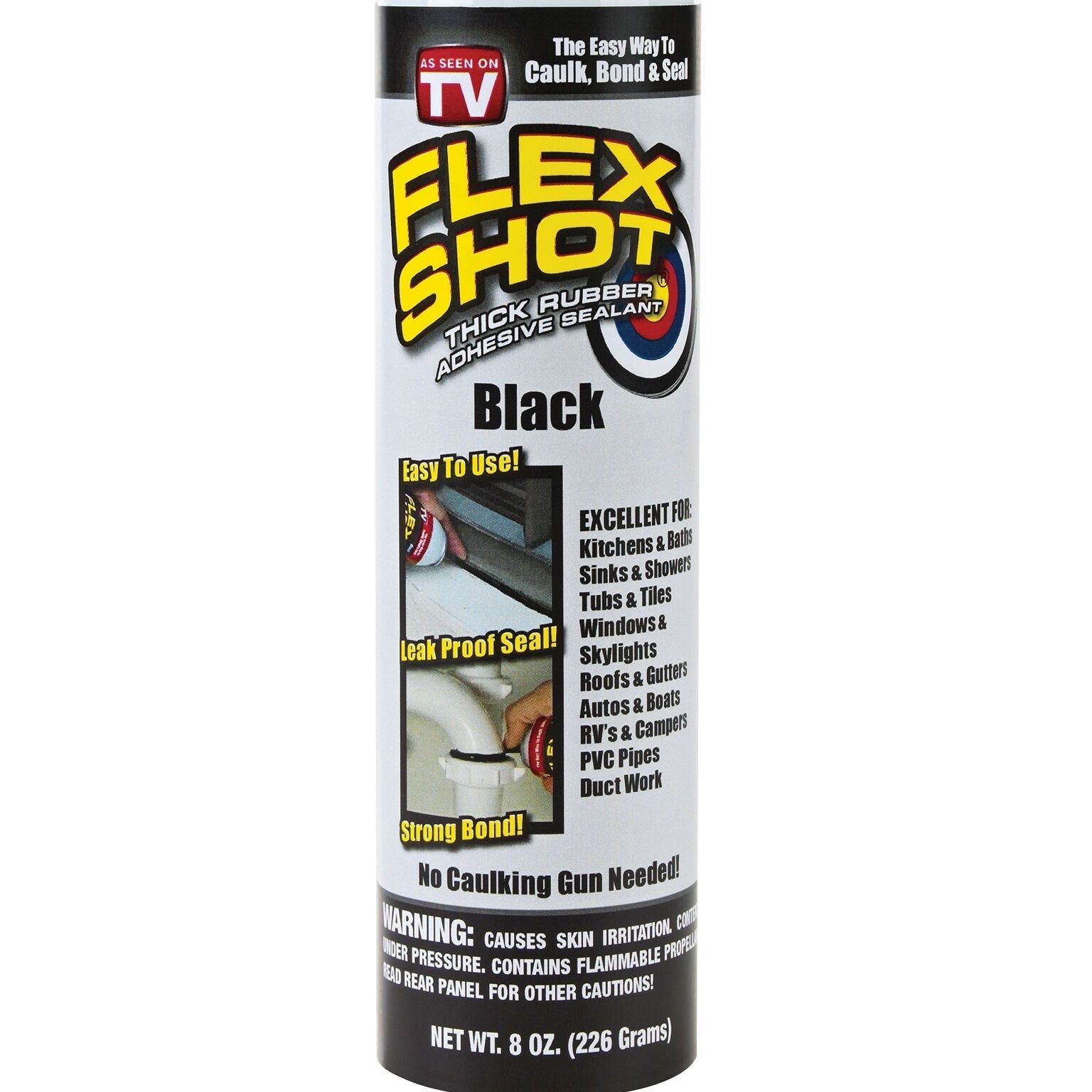 Flex Shot Black 8-oz. Thick Rubber Adhesive Sealant Caulk Bond Seal BUY DIRECT! - 153988022861-Quality Home Distribution