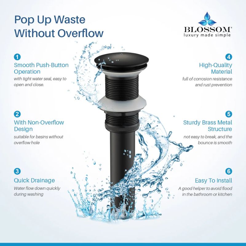Blossom 1-1/4" Premium Brass Pop-Up Sink Drain without Overflow - Quality Home Distribution