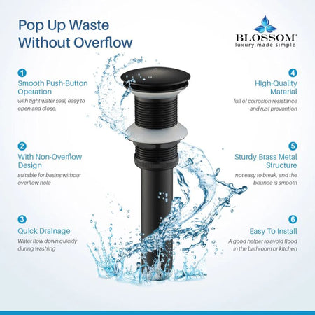Blossom 1-1/4" Premium Brass Pop-Up Sink Drain without Overflow - Quality Home Distribution