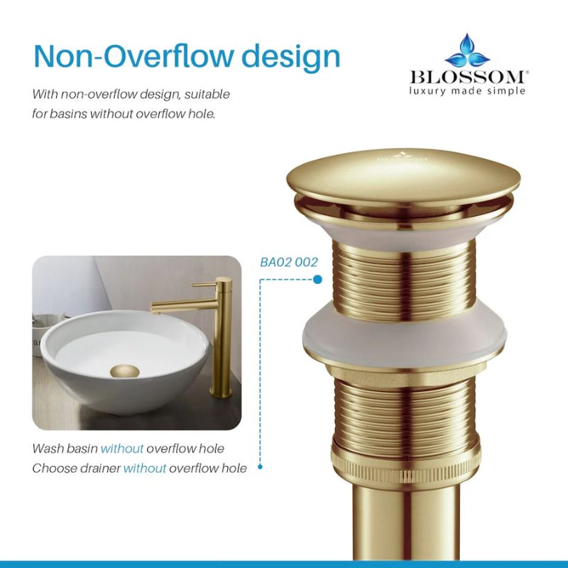 Blossom 1-1/4" Premium Brass Pop-Up Sink Drain without Overflow - Quality Home Distribution
