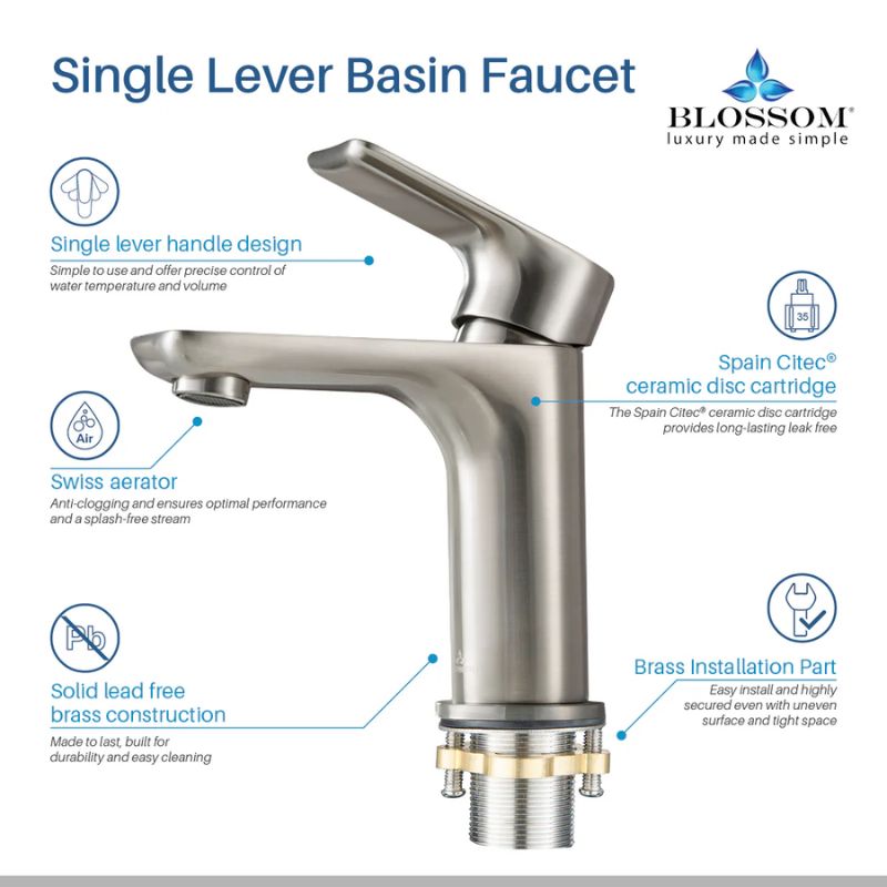 Blossom F01-120 Single Handle Bathroom Faucet - 4-Piece Value Bundle - Quality Home Distribution