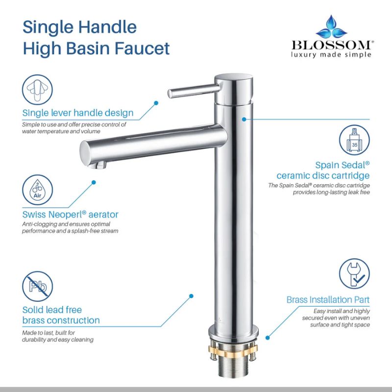 Blossom F01-117 Tall Single Handle Bathroom Vessel Faucet - Quality Home Distribution