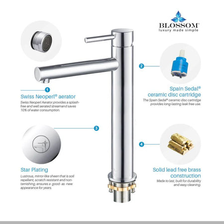 Blossom F01-117 Tall Single Handle Bathroom Vessel Faucet - Quality Home Distribution