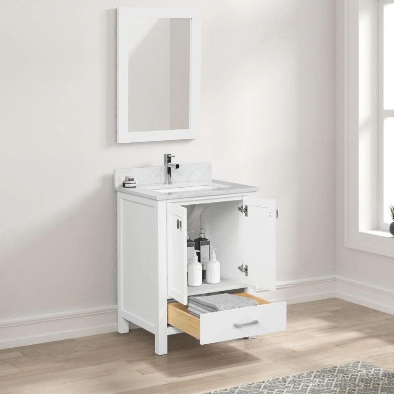 Blossom Geneva 026 Freestanding Solid Wood Vanity with Carrara Marble Top - Quality Home Distribution