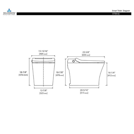 Blossom ST09-02 Luxury Smart Toilet with Integrated Bidet and Warm Air Dryer - Quality Home Distribution