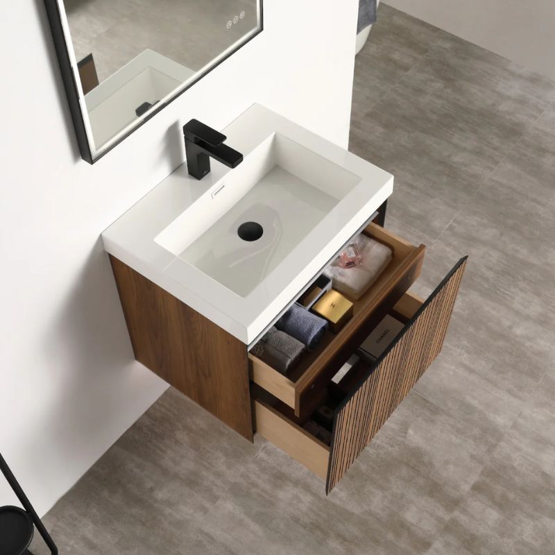 Blossom Lille 043 Wall-Mounted Vanity with Dual LED Lighting & Hidden Drawer - Quality Home Distribution