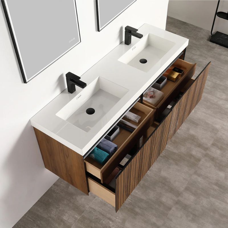 Blossom Lille 043 Wall-Mounted Vanity with Dual LED Lighting & Hidden Drawer - Quality Home Distribution