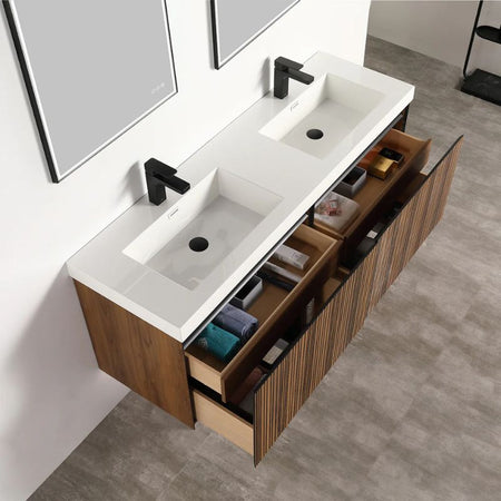 Blossom Lille 043 Wall-Mounted Vanity with Dual LED Lighting & Hidden Drawer - Quality Home Distribution