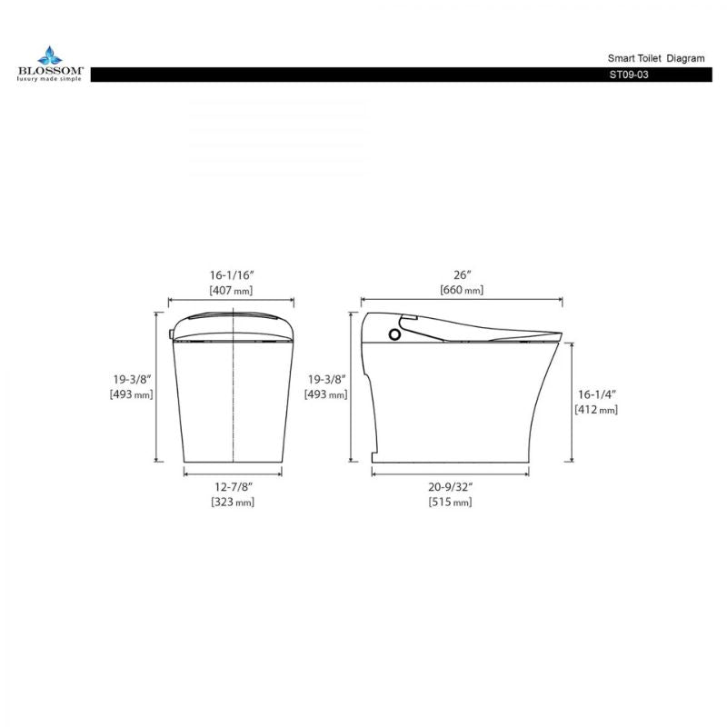Blossom ST09-03 Luxury Intelligent Smart Toilet with Auto-Open Lid & UV Sterilization - Quality Home Distribution