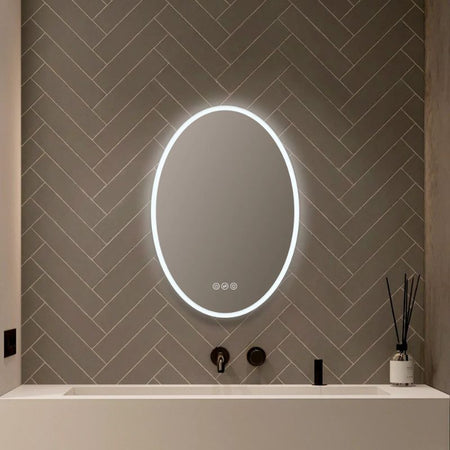 Blossom Oval LED Backlit Mirror with Frosted Sides and Integrated Defogger - Quality Home Distribution