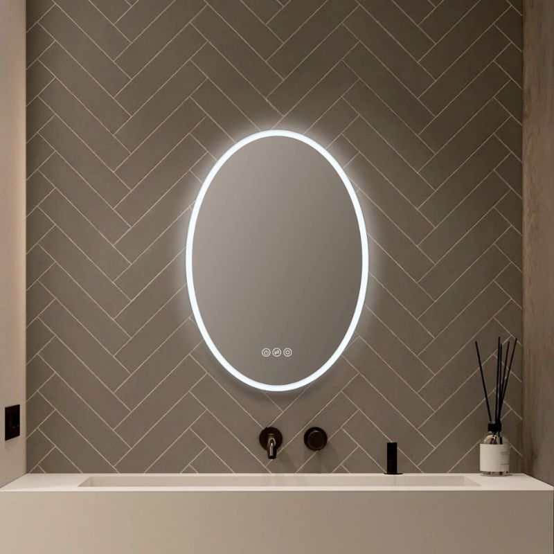 Blossom Oval LED Backlit Mirror with Frosted Sides and Integrated Defogger - Quality Home Distribution