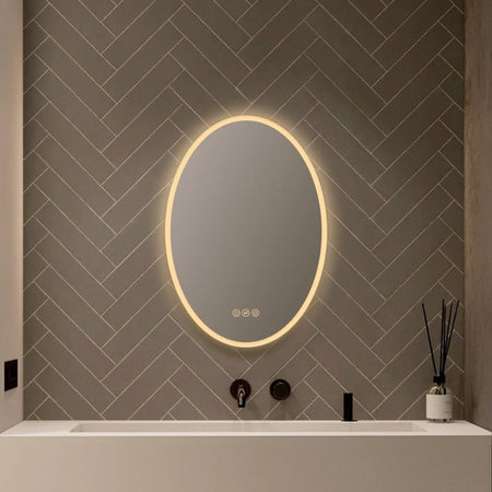 Blossom Oval LED Backlit Mirror with Frosted Sides and Integrated Defogger - Quality Home Distribution