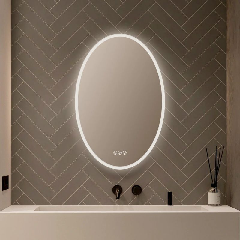 Blossom Oval LED Backlit Mirror with Frosted Sides and Integrated Defogger - Quality Home Distribution
