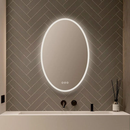 Blossom Oval LED Backlit Mirror with Frosted Sides and Integrated Defogger - Quality Home Distribution