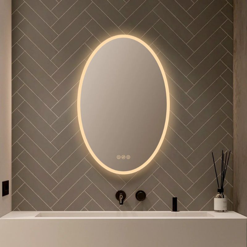 Blossom Oval LED Backlit Mirror with Frosted Sides and Integrated Defogger - Quality Home Distribution