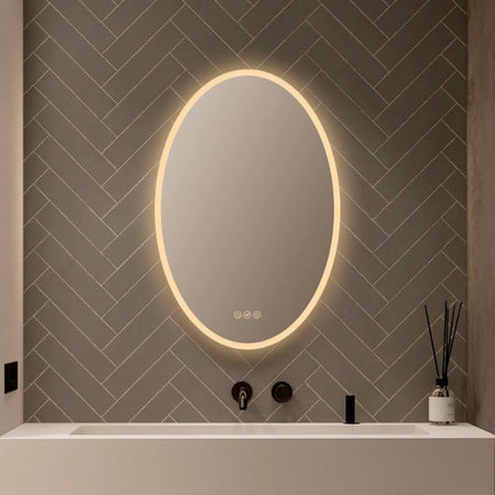Blossom Oval LED Backlit Mirror with Frosted Sides and Integrated Defogger - Quality Home Distribution