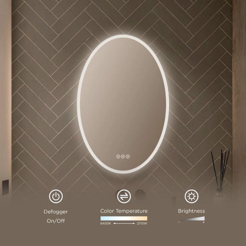 Blossom Oval LED Backlit Mirror with Frosted Sides and Integrated Defogger - Quality Home Distribution