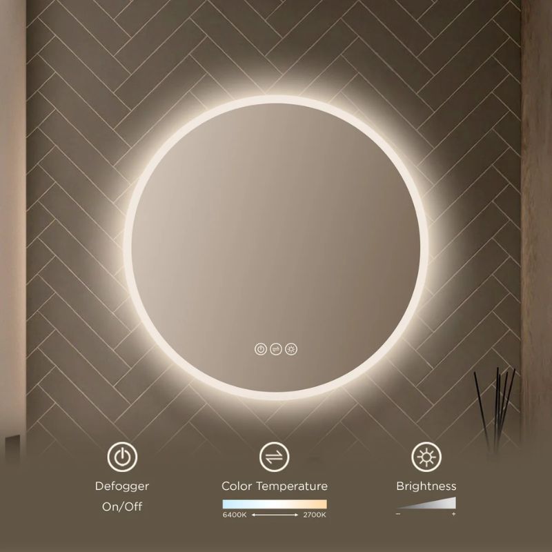 Blossom Orion Round LED Backlit Mirror with Frosted Edge and Integrated Defogger - Quality Home Distribution