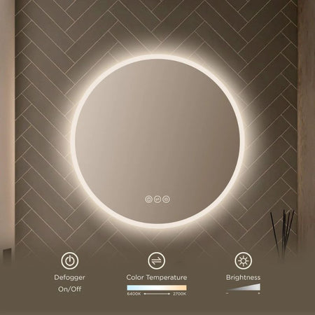 Blossom Orion Round LED Backlit Mirror with Frosted Edge and Integrated Defogger - Quality Home Distribution