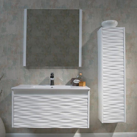 Blossom Paris 008 Wall-Mounted Floating Vanity with Wavy Textured Design - Quality Home Distribution