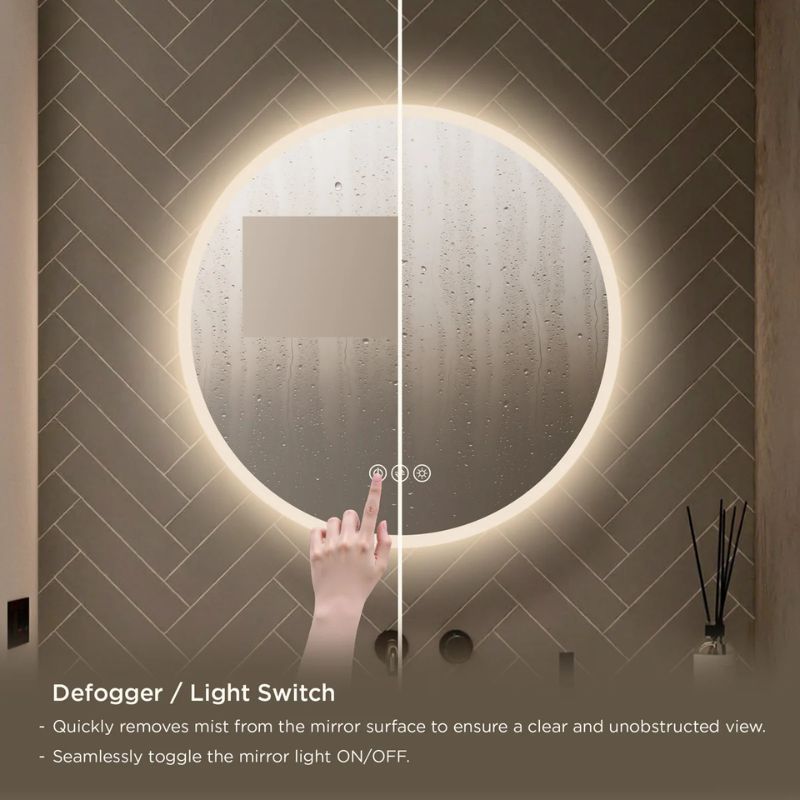 Blossom Orion Round LED Backlit Mirror with Frosted Edge and Integrated Defogger - Quality Home Distribution