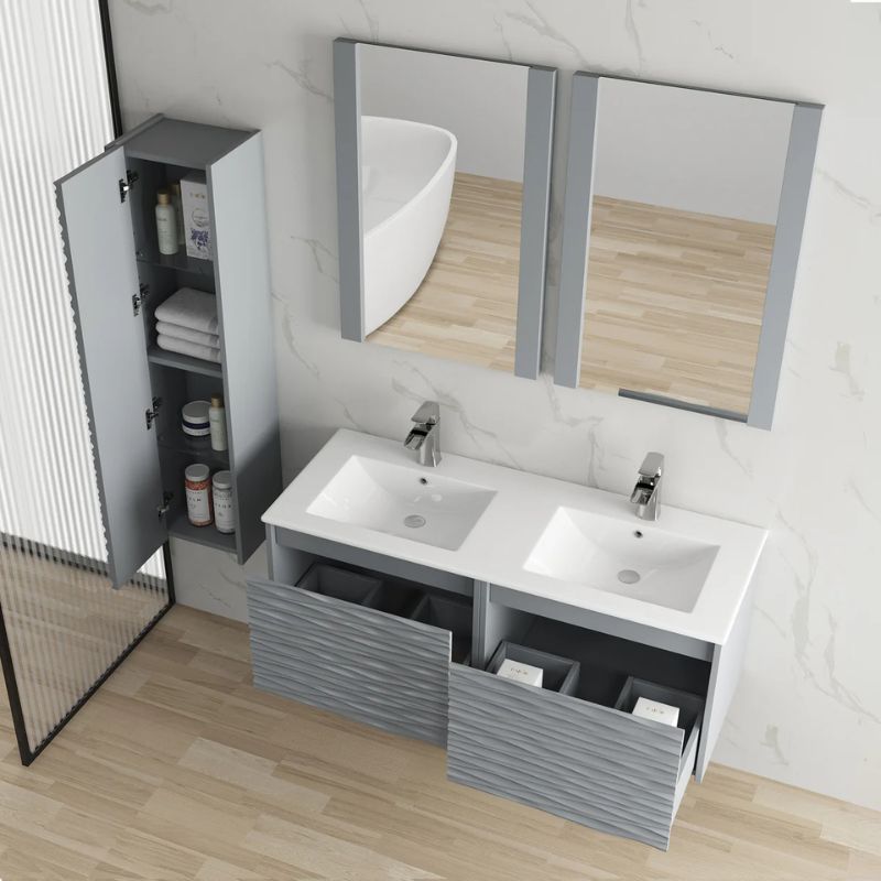 Blossom Paris 008 Wall-Mounted Floating Vanity with Wavy Textured Design - Quality Home Distribution