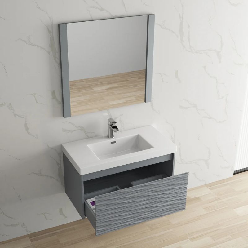 Blossom Paris 008 Wall-Mounted Floating Vanity with Wavy Textured Design - Quality Home Distribution