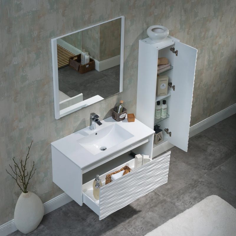 Blossom Paris 008 Wall-Mounted Floating Vanity with Wavy Textured Design - Quality Home Distribution