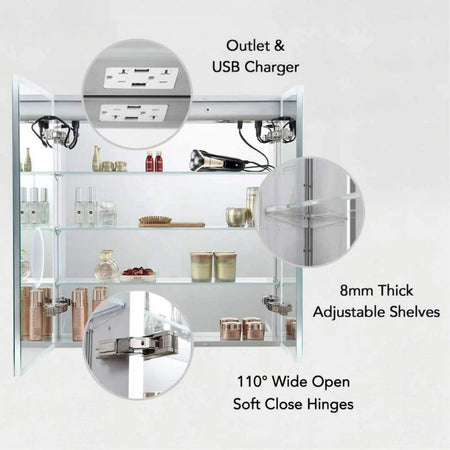Blossom Sirius LED Medicine Cabinet with Digital Clock, Magnifier, and BLUM Hinges - Quality Home Distribution