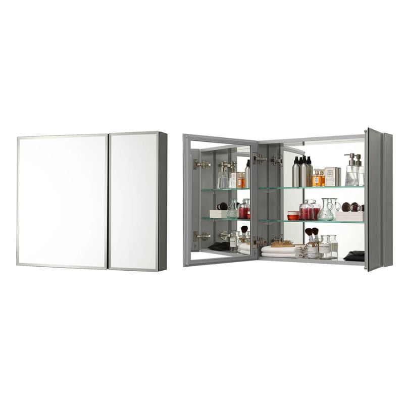 Blossom MC8 Aluminum Beveled Medicine Cabinet – Triple Mirror with Soft-Close Hinges - Quality Home Distribution