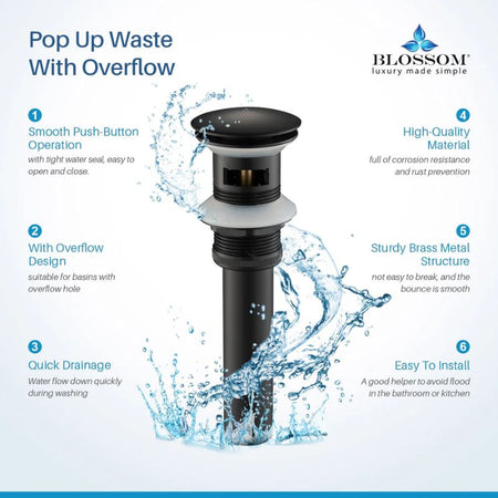 Blossom 1-1/4" Premium Brass Pop-Up Sink Drain with Overflow - Quality Home Distribution