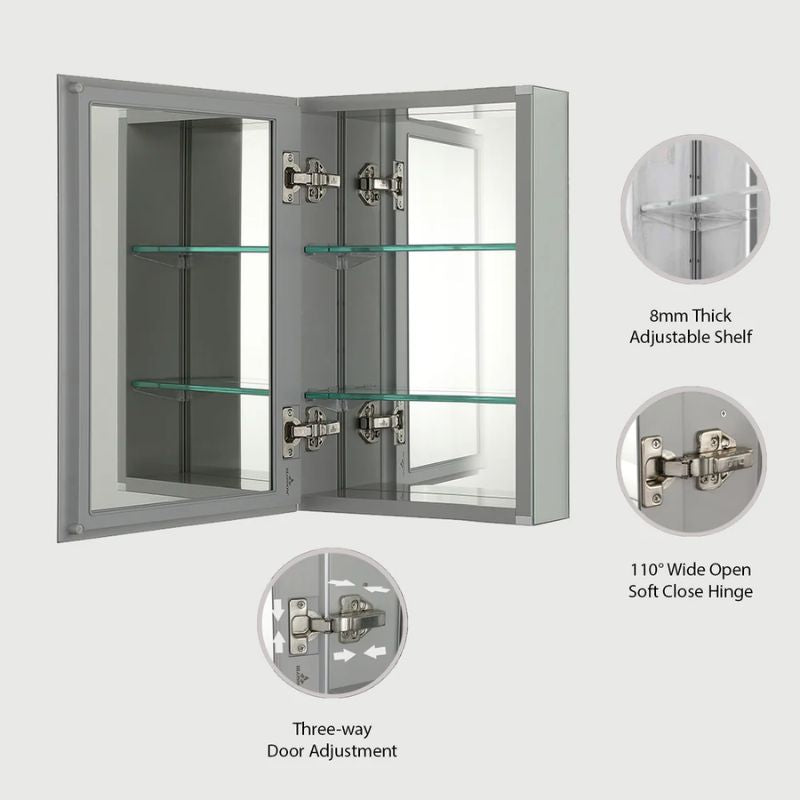 Blossom MC8 Aluminum Beveled Medicine Cabinet – Triple Mirror with Soft-Close Hinges - Quality Home Distribution