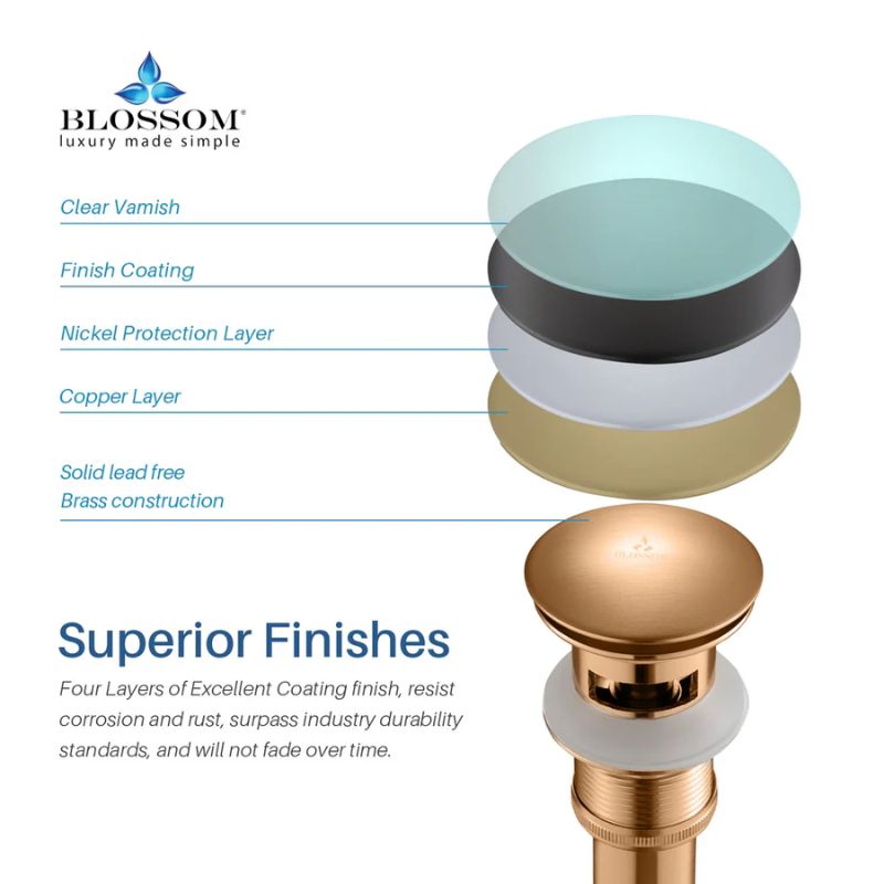 Blossom 1-1/4" Premium Brass Pop-Up Sink Drain with Overflow - Quality Home Distribution
