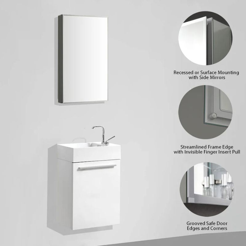 Blossom MC8 Aluminum Beveled Medicine Cabinet – Triple Mirror with Soft-Close Hinges - Quality Home Distribution