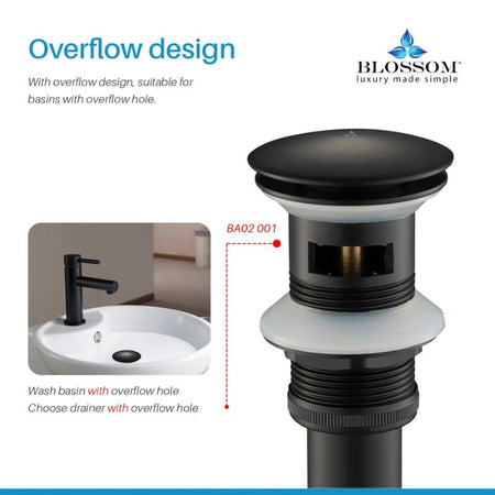 Blossom 1-1/4" Premium Brass Pop-Up Sink Drain with Overflow - Quality Home Distribution