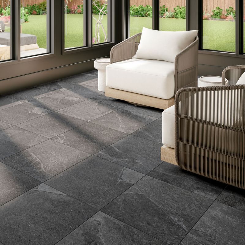 American Olean Charred Gray Constant Porcelain Tile - Square Lifestyle