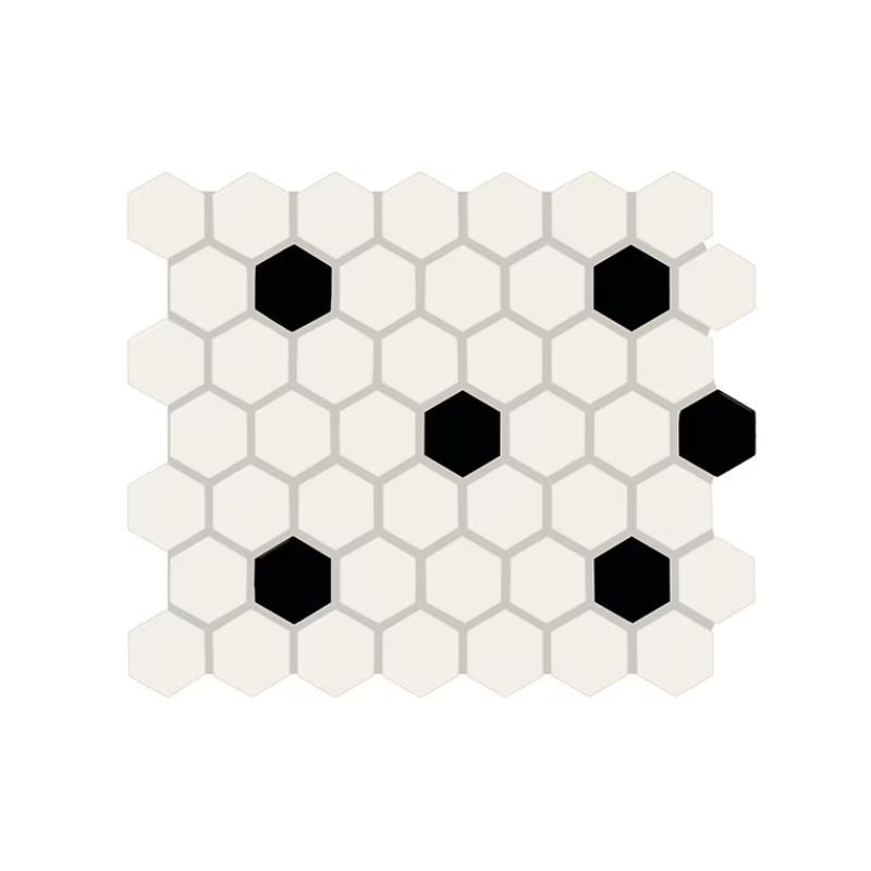 American Olean Color Story Mosaics White & Black Matte Tile - Hexagon