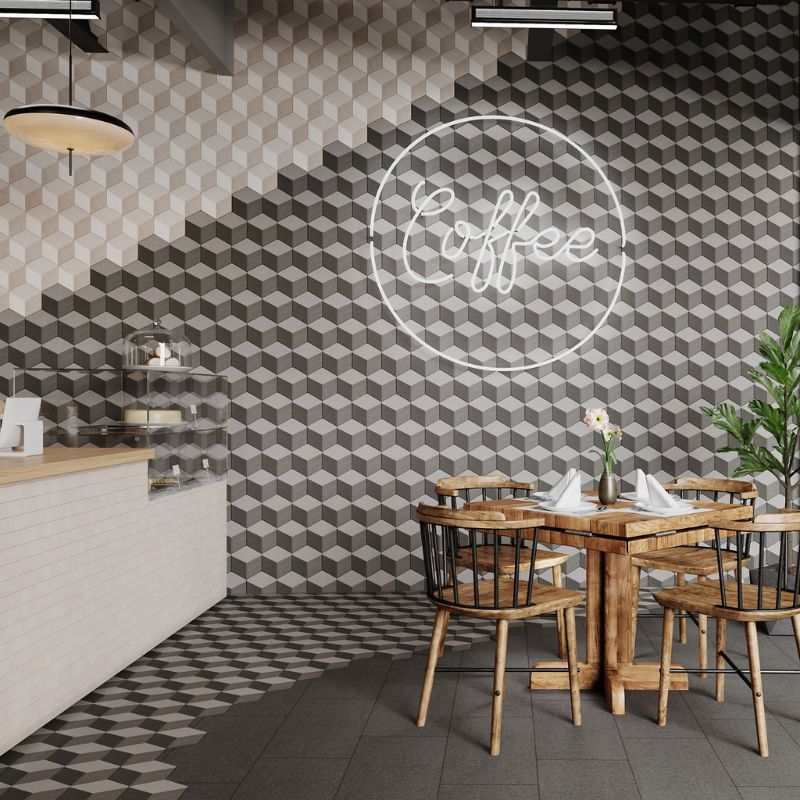 American Olean Crafter Carbon Bloc Hex Concrete-Look Porcelain Tile - Lifestyle