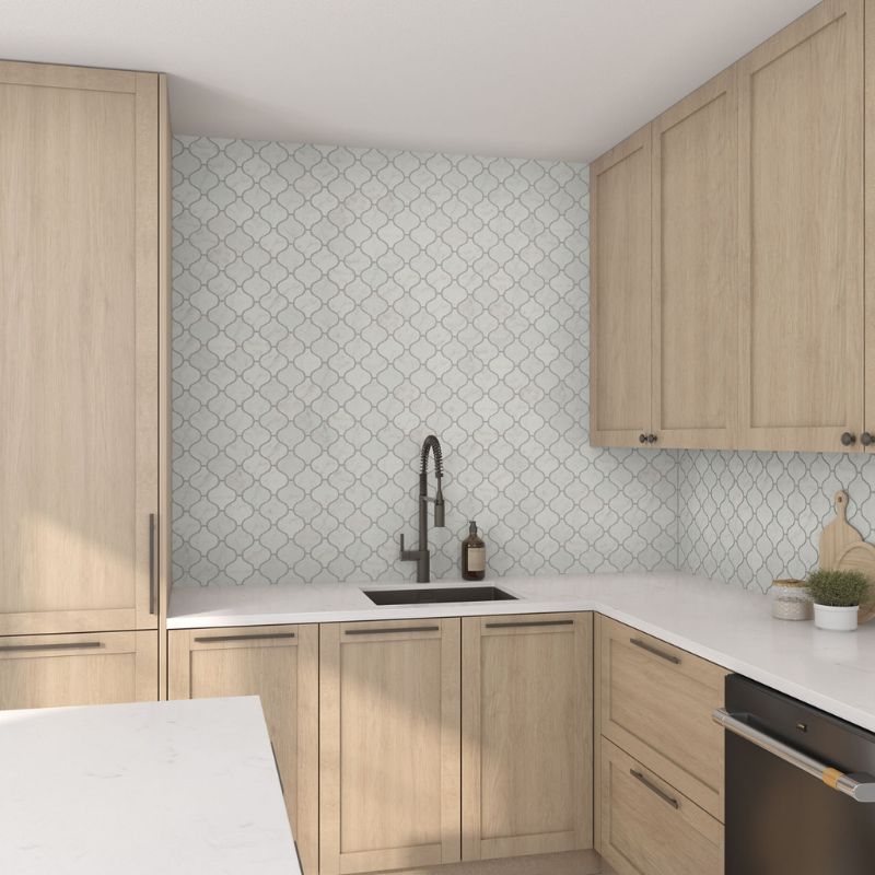 American Olean Mythique Marble Altissimo Matte Arabesque Porcelain Mosaic Tile - Lifestyle