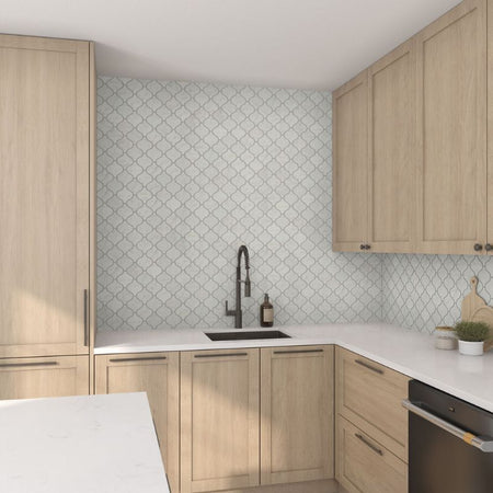 American Olean Mythique Marble Altissimo Matte Arabesque Porcelain Mosaic Tile - Lifestyle