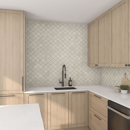 American Olean Mythique Marble Botticino Matte Arabesque Porcelain Mosaic Tile - Lifestyle