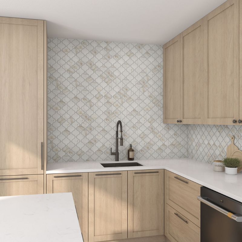 American Olean Mythique Marble Majestic Matte Arabesque Tile - Lifestyle (Kitchen Backsplash)