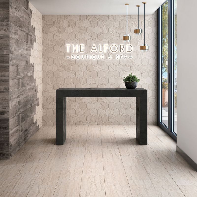 American Olean Mythique Marble Botticino Tile - Lifestyle (Storefront)