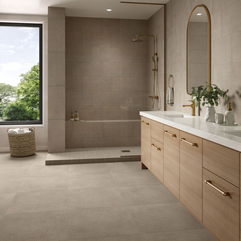 American Olean Stitchmark Cashmere Tan Fabric-Look Porcelain Tile - Lifestyle 2