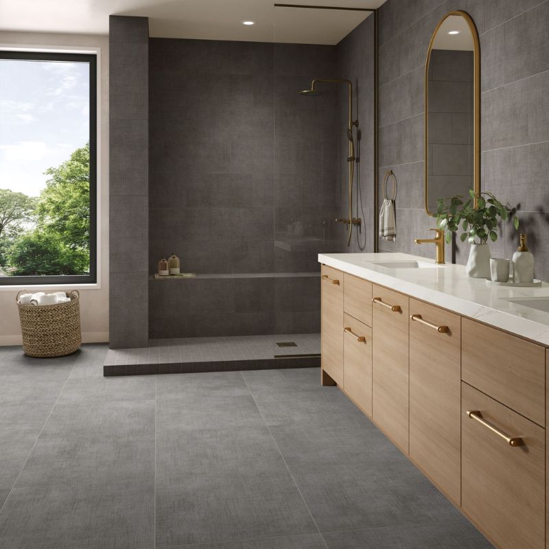 American Olean Stitchmark Jersey Gray Fabric-Look Porcelain Tile - Lifestyle 3