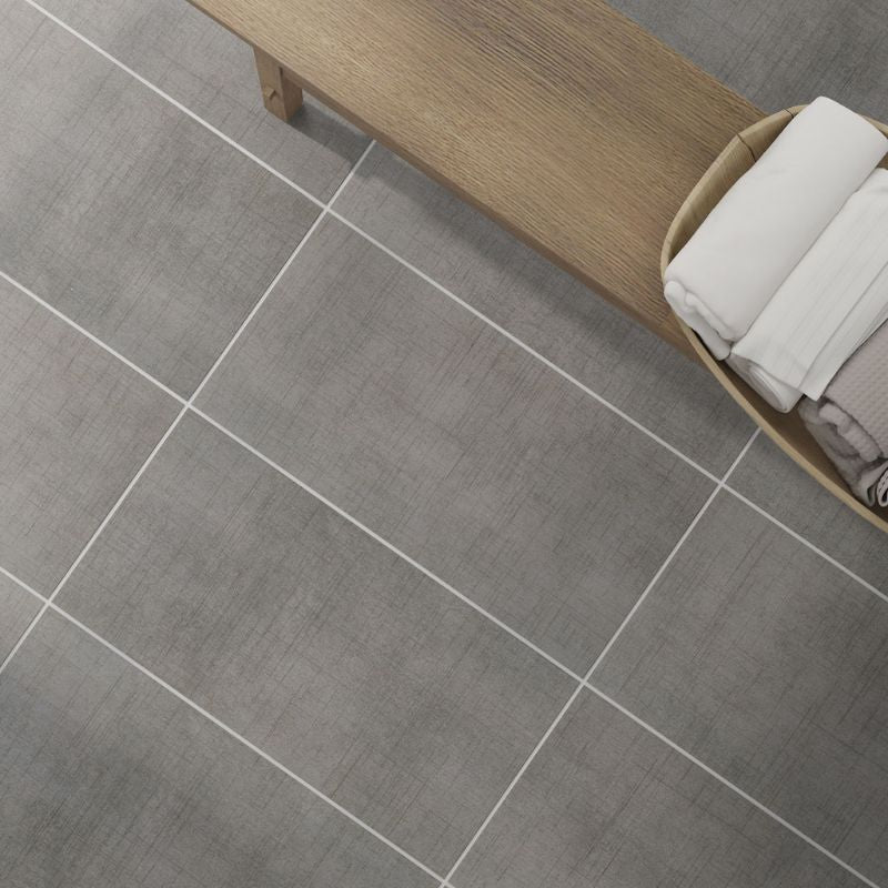 American Olean Stitchmark Jersey Gray Fabric-Look Porcelain Tile - Lifestyle 1