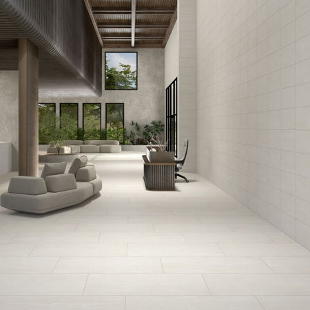 American Olean Theoretical Evolved Candid Cream Concrete-Look Porcelain Tile - Lifestyle 1
