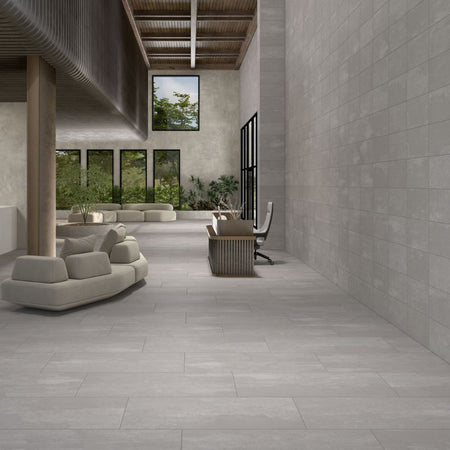 American Olean Theoretical Evolved Creative Gray Concrete-Look Porcelain Tile - Lifestyle 1
