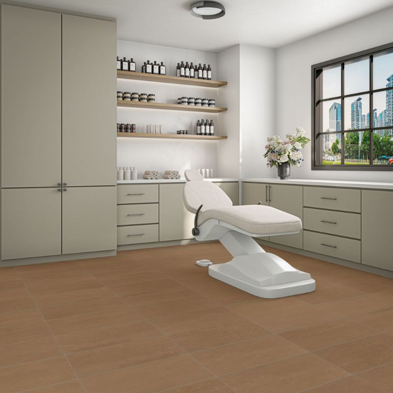 American Olean Theoretical Evolved Glowing Apricot Concrete-Look Porcelain Tile - Lifestyle